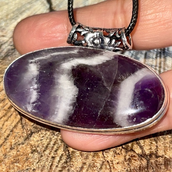 Deep Purple Chevron Amethyst Pendant 1 1/4”x 2” - Picture 7 of 15